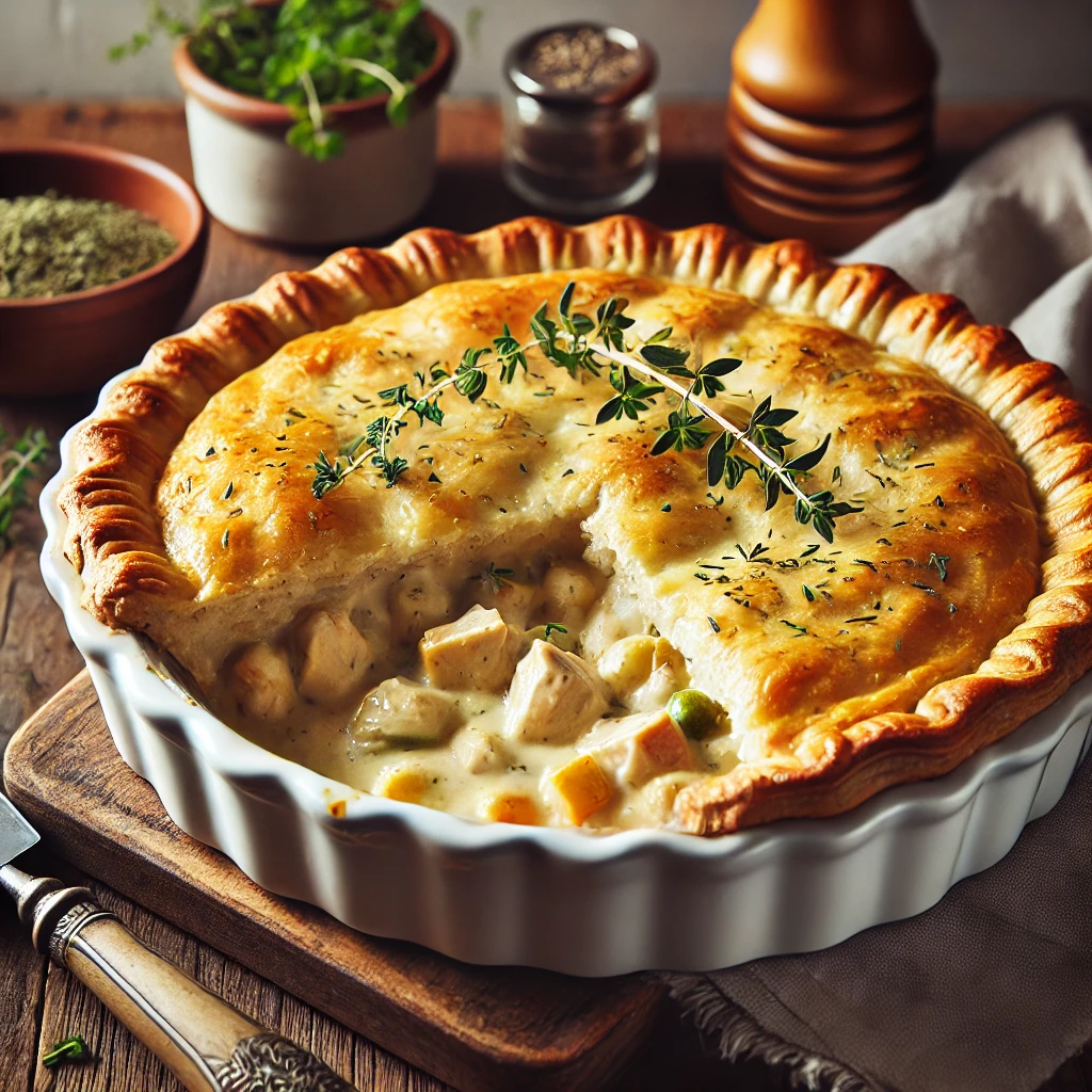 Chicken Pot Pie with a golden flaky crust and creamy filling