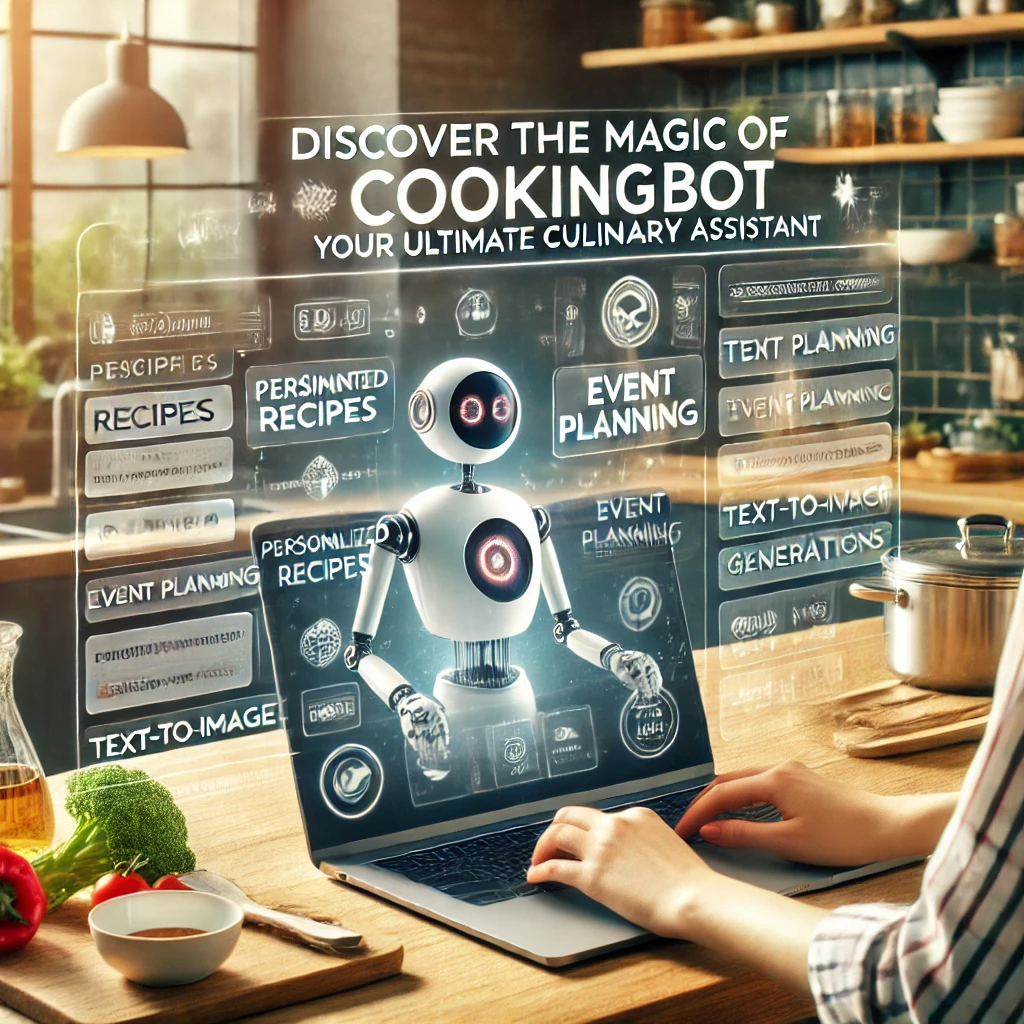 CookingBot features: personalized recipes, event planning, text-to-image generation